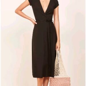 Reformation Black Wrap Midi Dress
